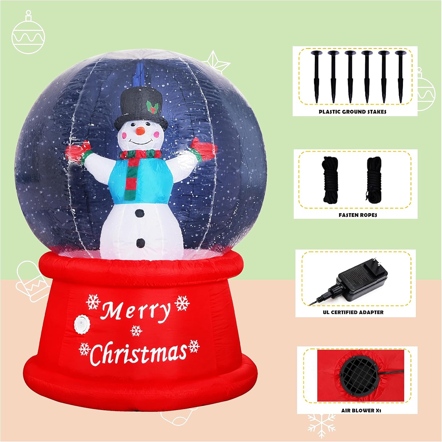 Beyond Your Thoughts Globo de nieve inflable de Navidad 2023 de 6 pies con muñeco de nieve de música, soplador de aire con luz LED brillante,