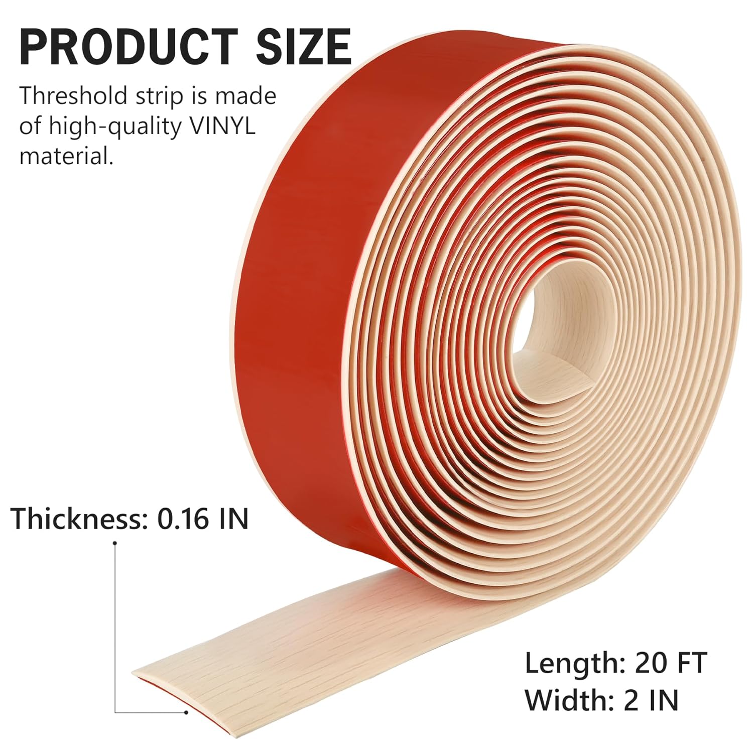 Tira de transición de suelo de 20 pies, autoadhesiva, cubierta de vinilo, tira de transición divisora plana, diseño de grano de madera para huecos
