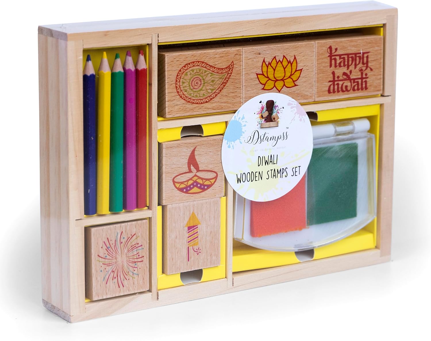 Juego de sellos de madera Happy Diwali