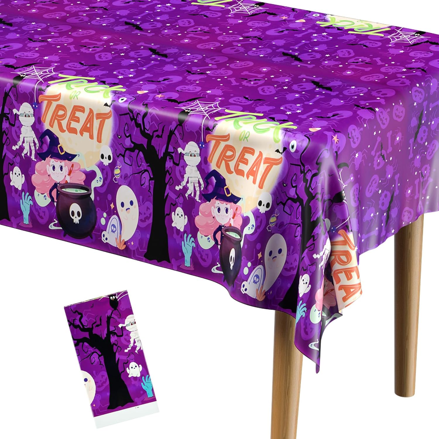 PLULON Mantel de Halloween de 54 x 108 pulgadas, mantel de plástico con diseño de murciélago zombi para decoración de mesa de cena de vacaciones,