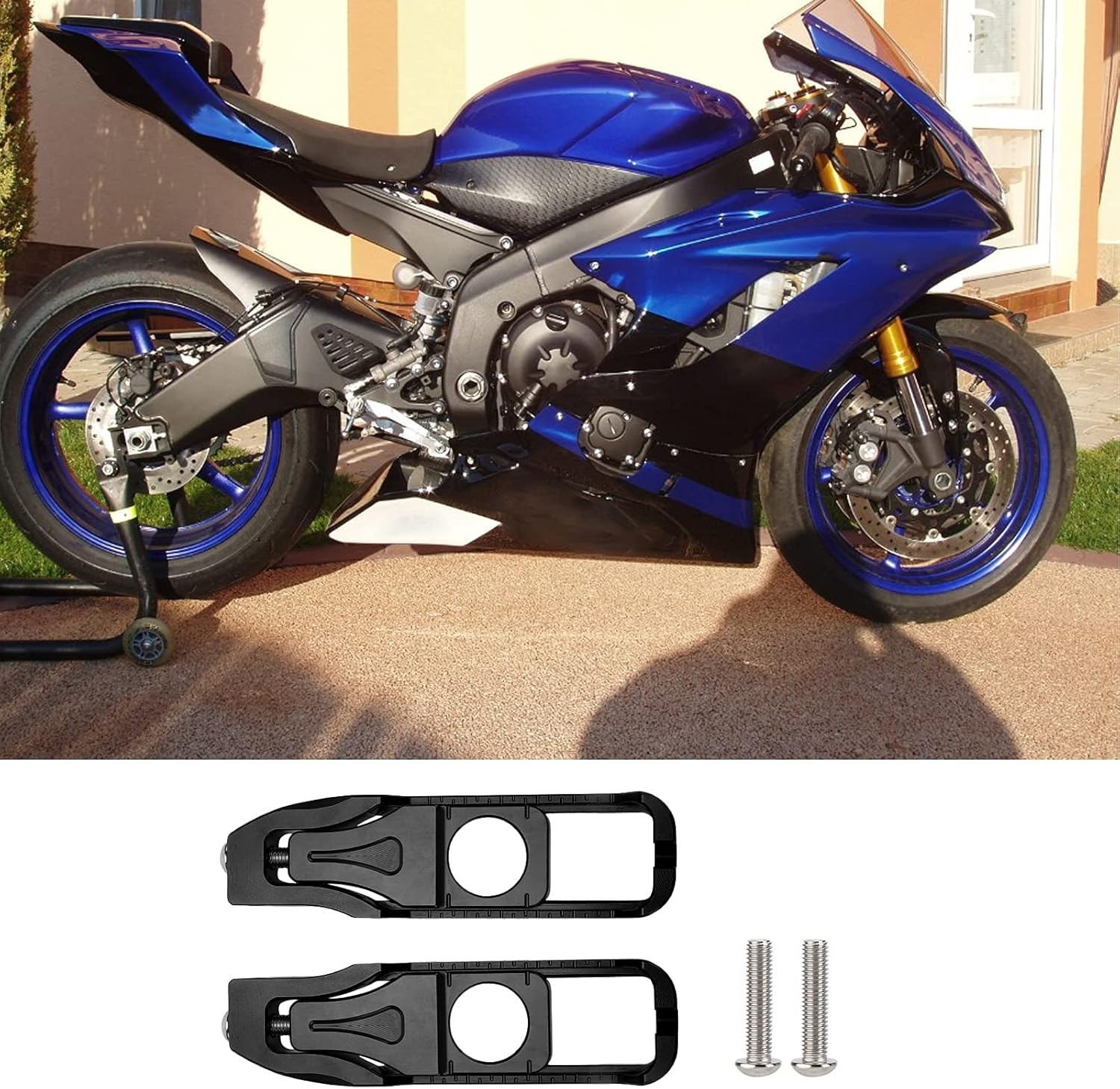 Ajustadores de cadena de motocicleta, par de ajustadores de cadena izquierda derecha de motocicleta de repuesto para YZF R6 20172020 (negro)