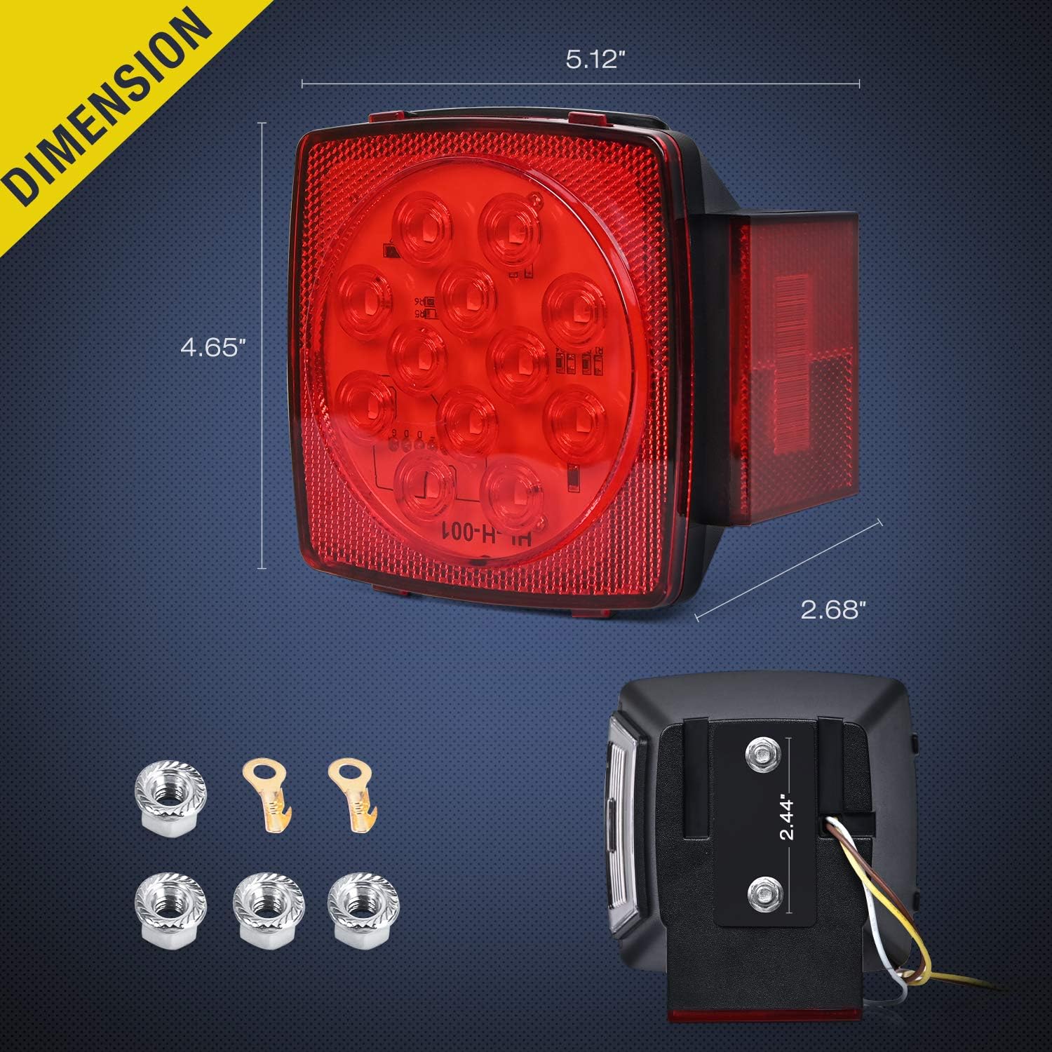 Nilight 2 luces LED cuadradas para remolque de perfil bajo sumergibles IP68 Luces direccionales y de freno traseras, laterales o para la placa de