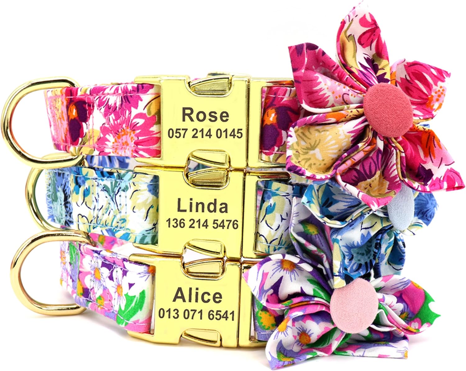 Beirui Juego de collar y correa de perro personalizado para niñas y perros, collar de perro personalizado con flor para perros pequeños, medianos y