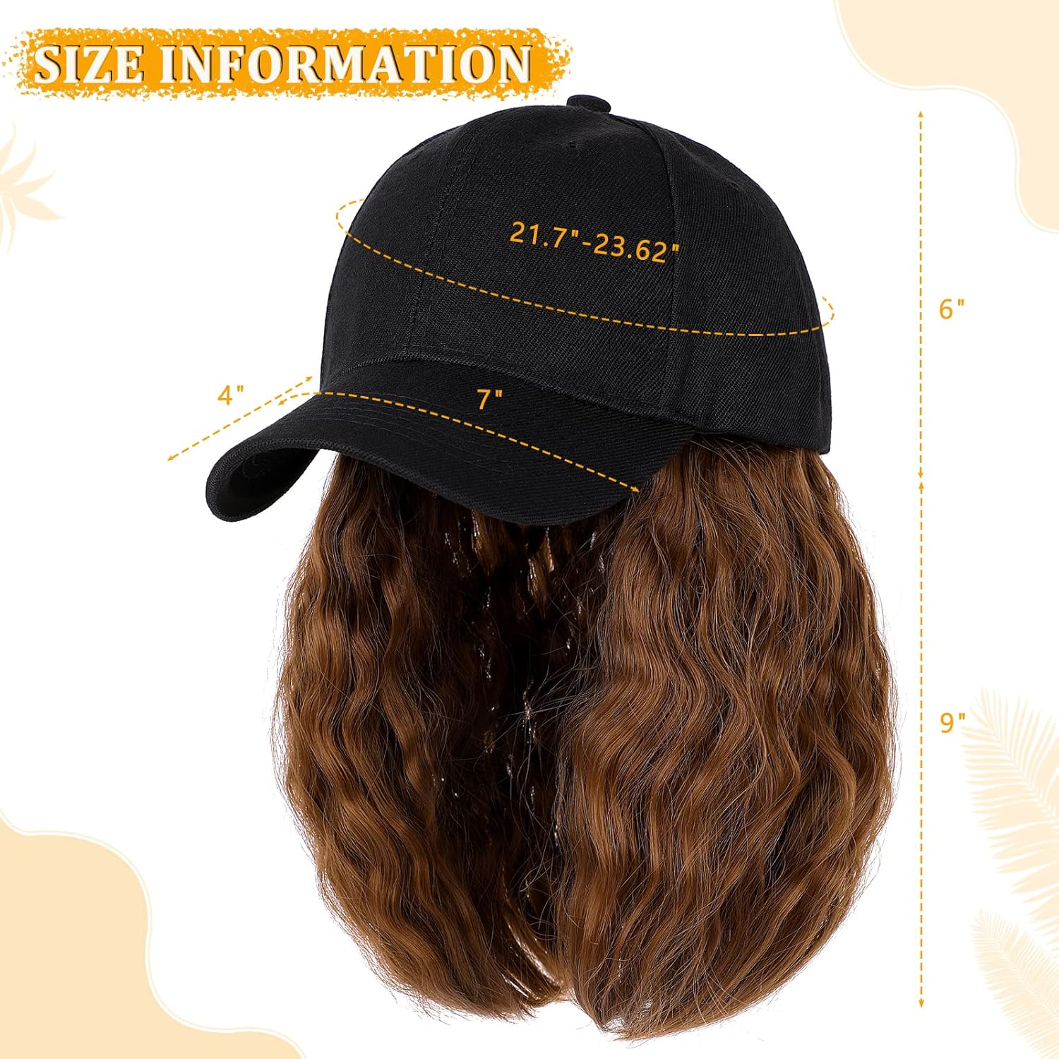 Lansigreen Gorra de béisbol con extensiones de cabello, peluca ajustable, gorra rizada de 14 pulgadas, peluca sintética para mujer, castaño claro