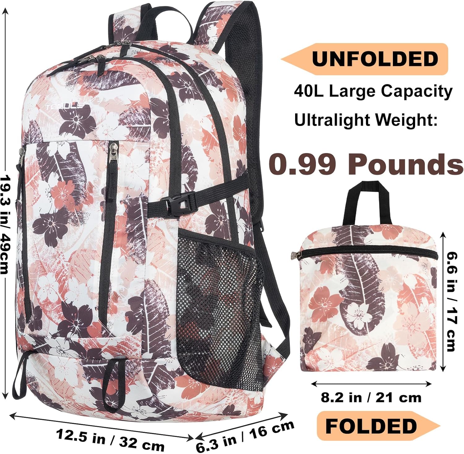 TOMULE Mochila de senderismo de día para mujer, mochila pequeña impermeable para mujer, mochila de viaje ligera para mujer, 40L
