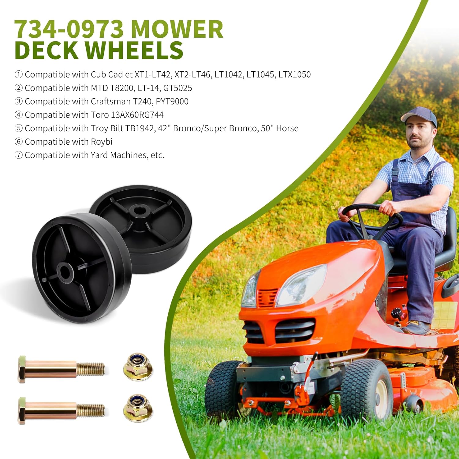 Fourtry 734-0973 – Rueda de cubierta compatible con cortacésped Cub Cad et Riding Mower, paquete de 2 ruedas enrollables de cubierta trasera