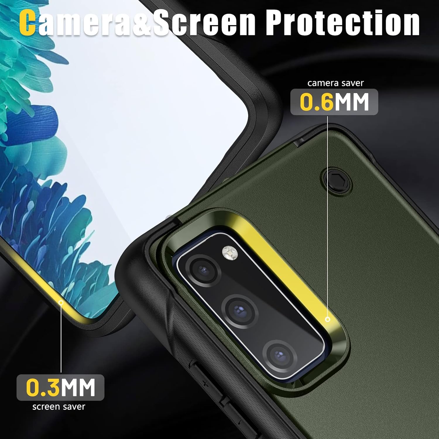 YmhxcY Funda para Galaxy S20 FE con soporte y 2 protectores de pantalla a prueba de explosiones + 2 protectores de lente, grado militar a prueba de