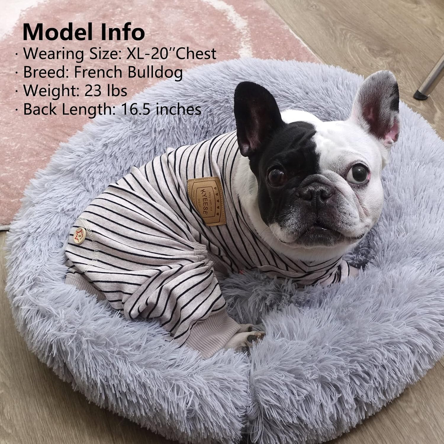 KYEESE Pijama para perros pequeños, elástico de 4 patas, enterizo de perro a rayas, para cubrir el cabello, marrón marfil, L