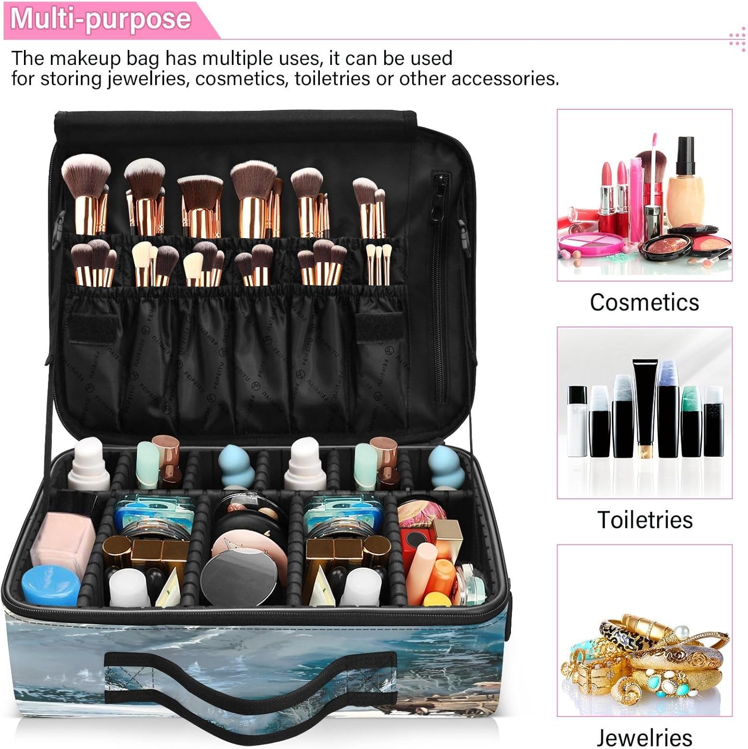 White Snowy Countryside zip cosmetic bag bags for traveling opening makeup bag portable makeup bag estuche maquillaje para ninas for women girl teen
