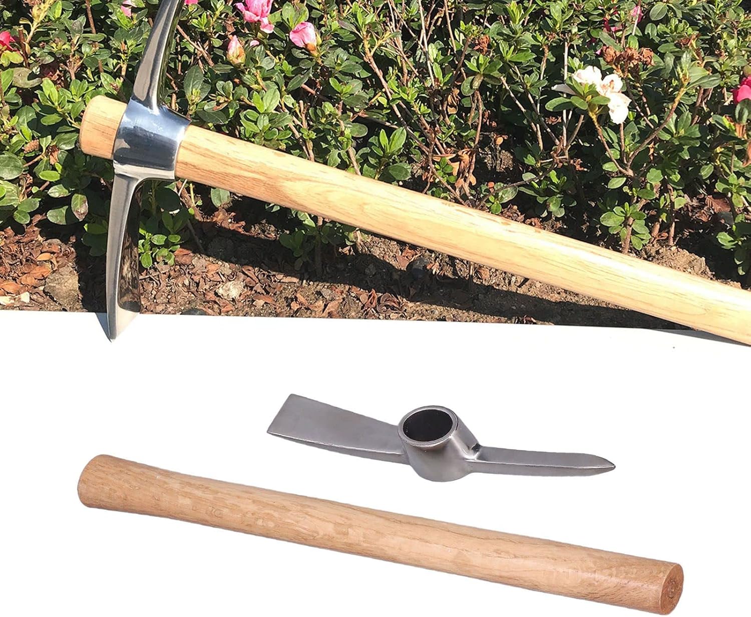 Cultivador de mano de 15.7 in, azada de pico de acero inoxidable resistente y duradero, herramientas de azada de jardinería agrícola con mango de