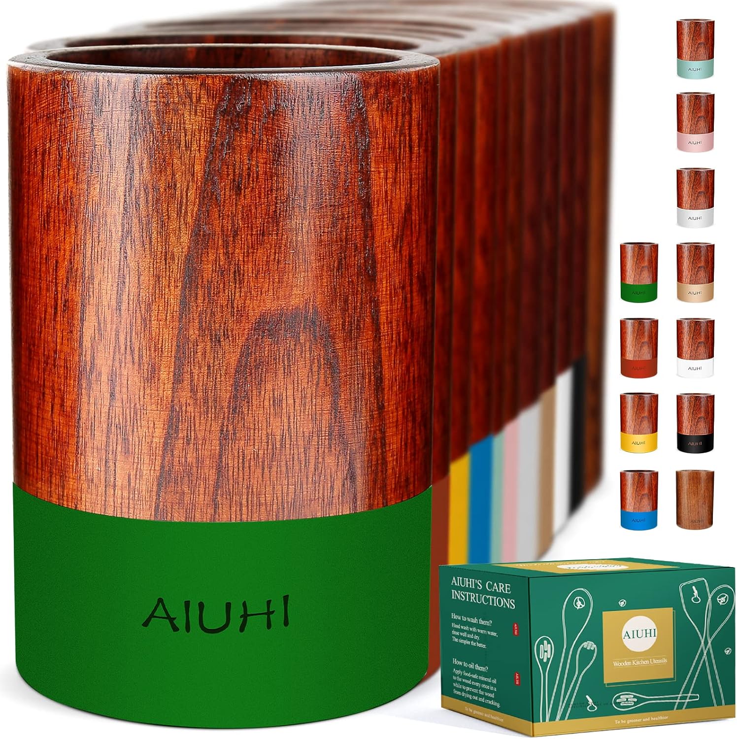 Soporte de madera para utensilios de cocina para encimera, organizador de utensilios de teca, soporte de madera para utensilios de cocina, para