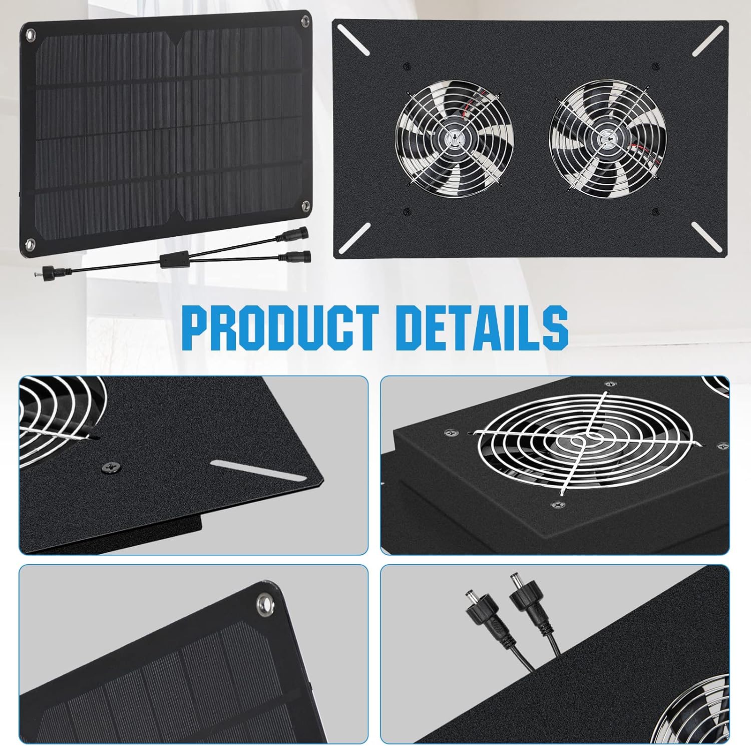 ECO-WORTHY Kit de ventilador de escape de doble carcasa metálica con energía solar de 20 W, impermeable y listo para gallineros, invernaderos,