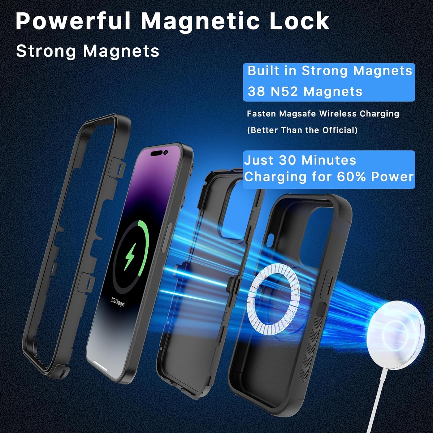 MYBAT PRO Maverick Series – Funda para iPhone 15 Pro Max con funda de clip para cinturón, compatible con MagSafe, con protector de pantalla,