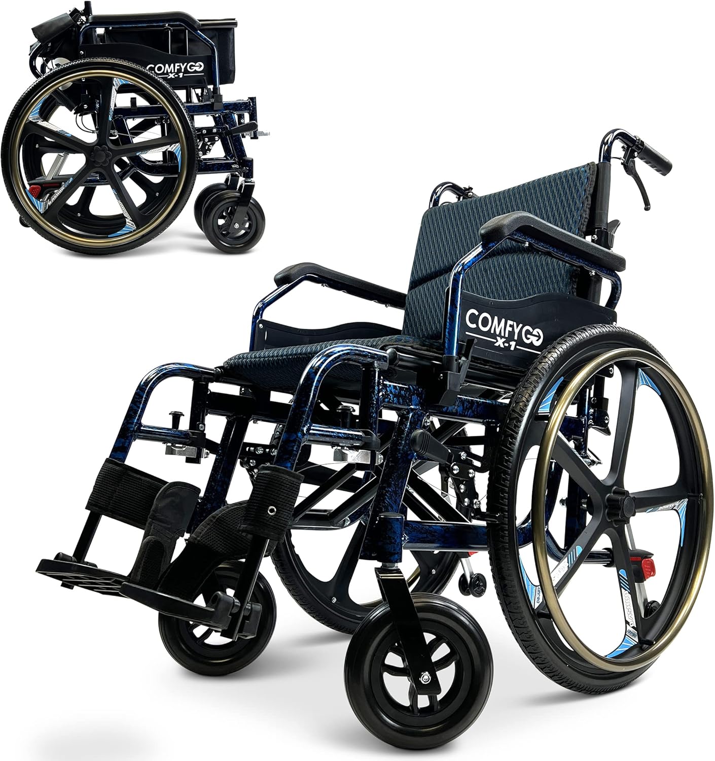 Silla de ruedas autopropulsada plegable y ligera – Sillas de ruedas de transferencia autopropulsadas, ancho de asiento de 17.5 pulgadas, edición