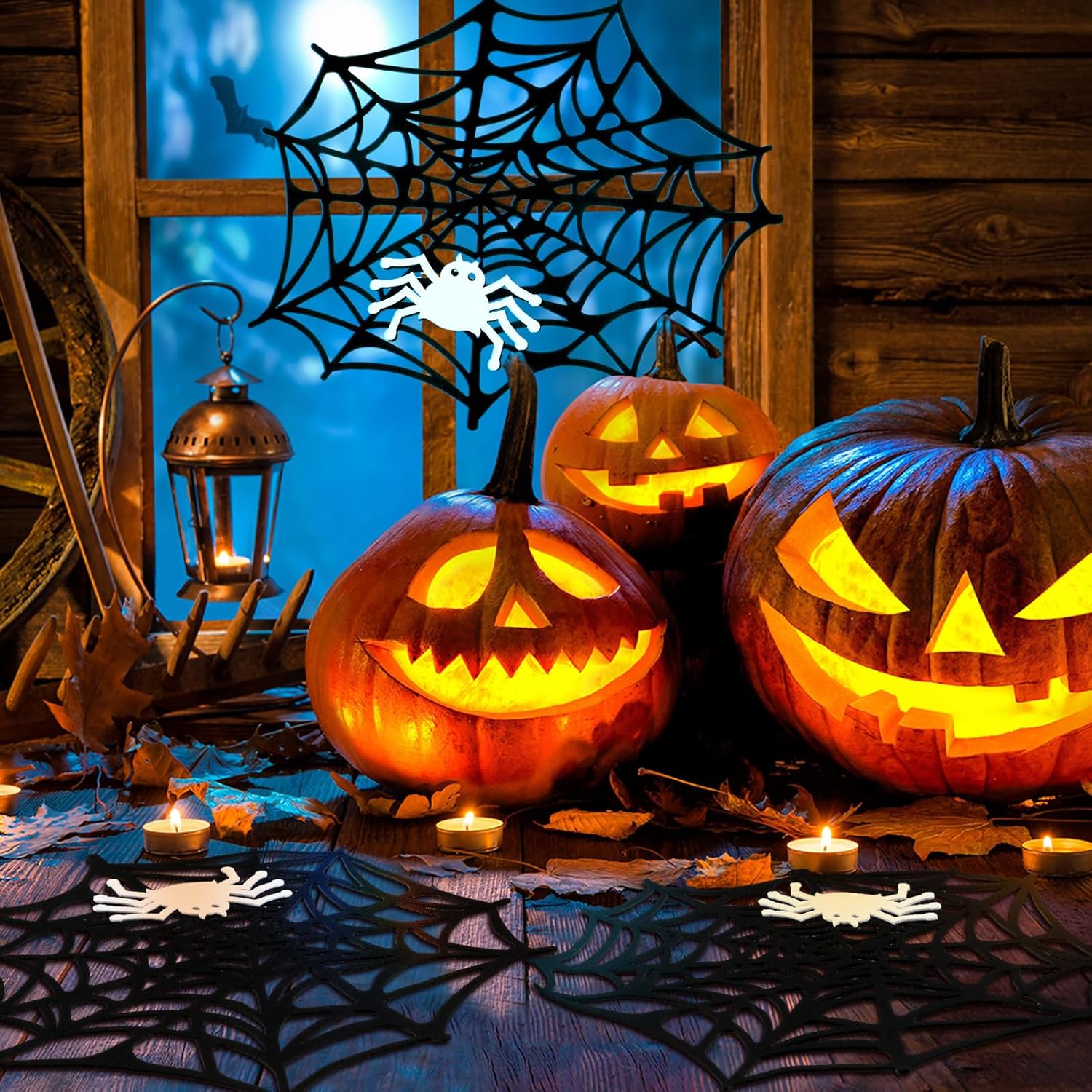 Newwiee Manteles individuales de araña de Halloween de 13 pulgadas, decoración de mesa de Halloween con bonitos manteles individuales de telaraña,