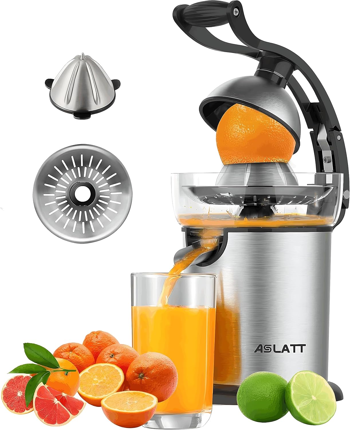 Exprimidor eléctrico de cítricos de acero inoxidable, exprimidor de naranja eléctrico, máquina casera de exprimidor de jugo de naranja, diseño