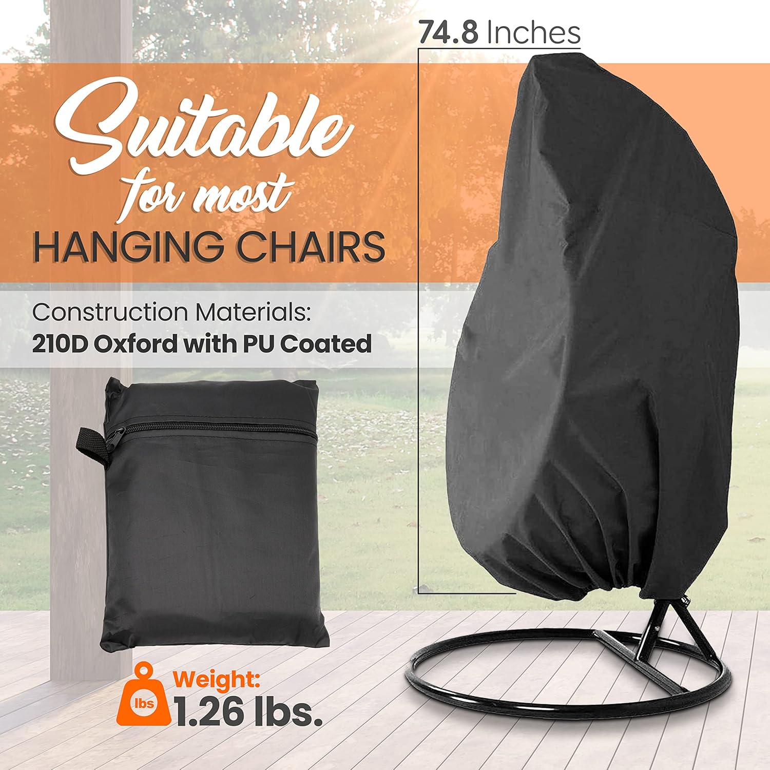 SerenelifeHome Funda para silla colgante de huevo, 75 x 45 pulgadas, impermeable, resistente al viento, con cremallera y cordón de dobladillo,