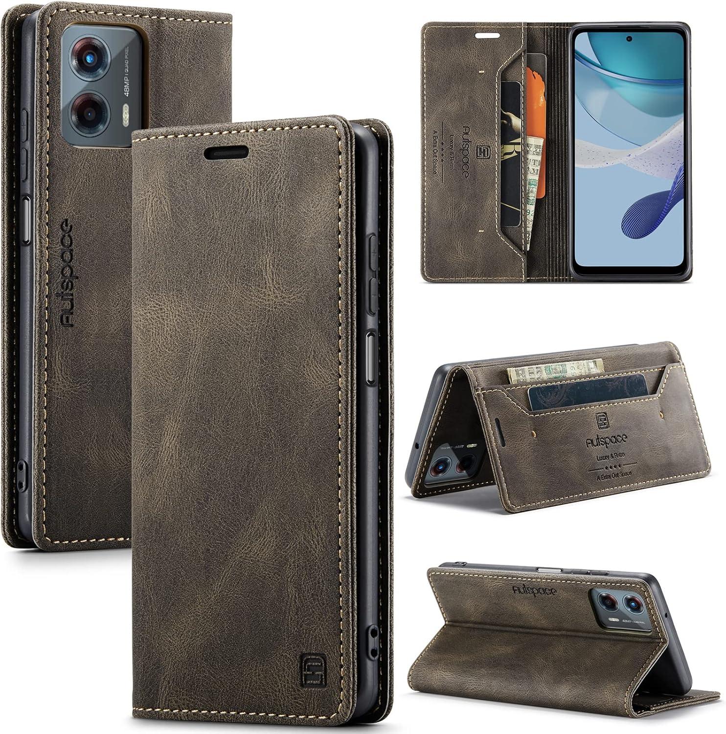 Hongxinyu Funda tipo cartera para Motorola G 5G 2023, funda de piel sintética con tapa para tarjetero, ranura para efectivo, bloqueo RFID, función