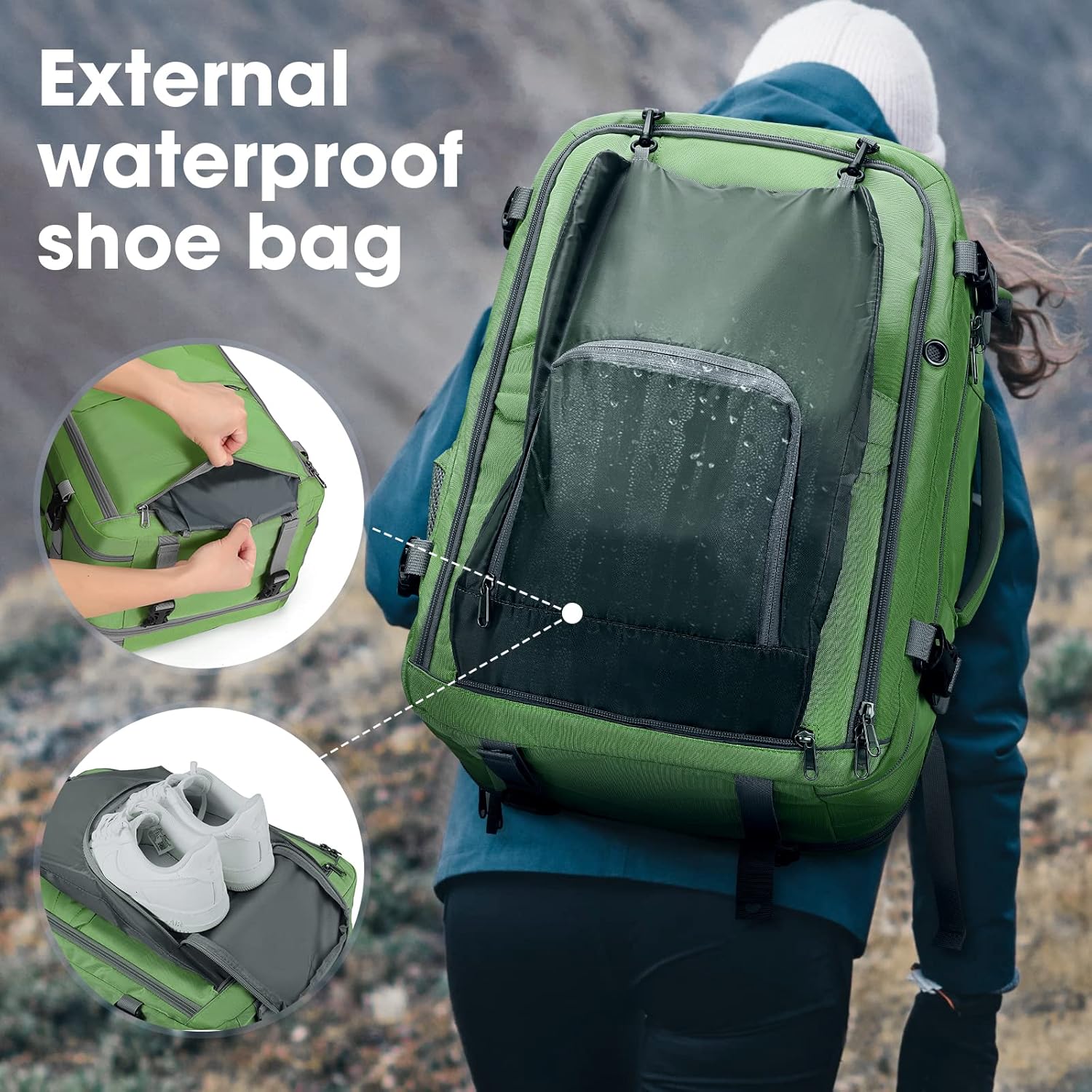Maelstrom Mochila de equipaje impermeable con bolsa de zapatos oculta, forro polar verde con licencia oficial de star wars silent one crew., 40L,