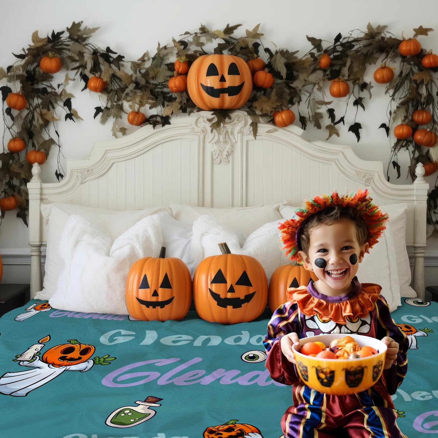 Manta de Halloween personalizada para niñas, manta de bebé personalizada para niños con nombre, manta personalizada súper suave para niños,