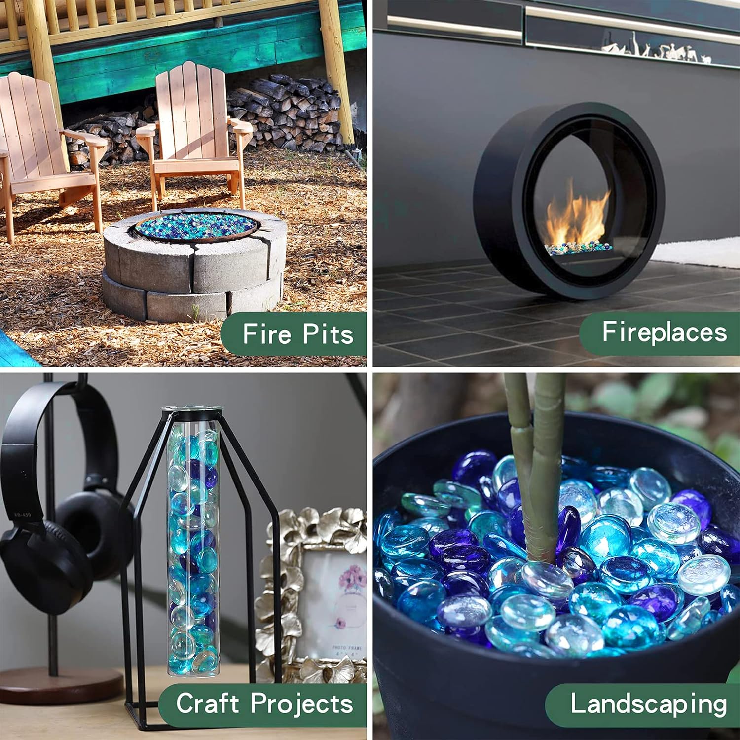 onlyfire – Cuentas de vidrio de fuego de 10 libras para fogata de propano y chimenea de gas, rocas de vidrio redondas mezcladas de 12 pulgada,
