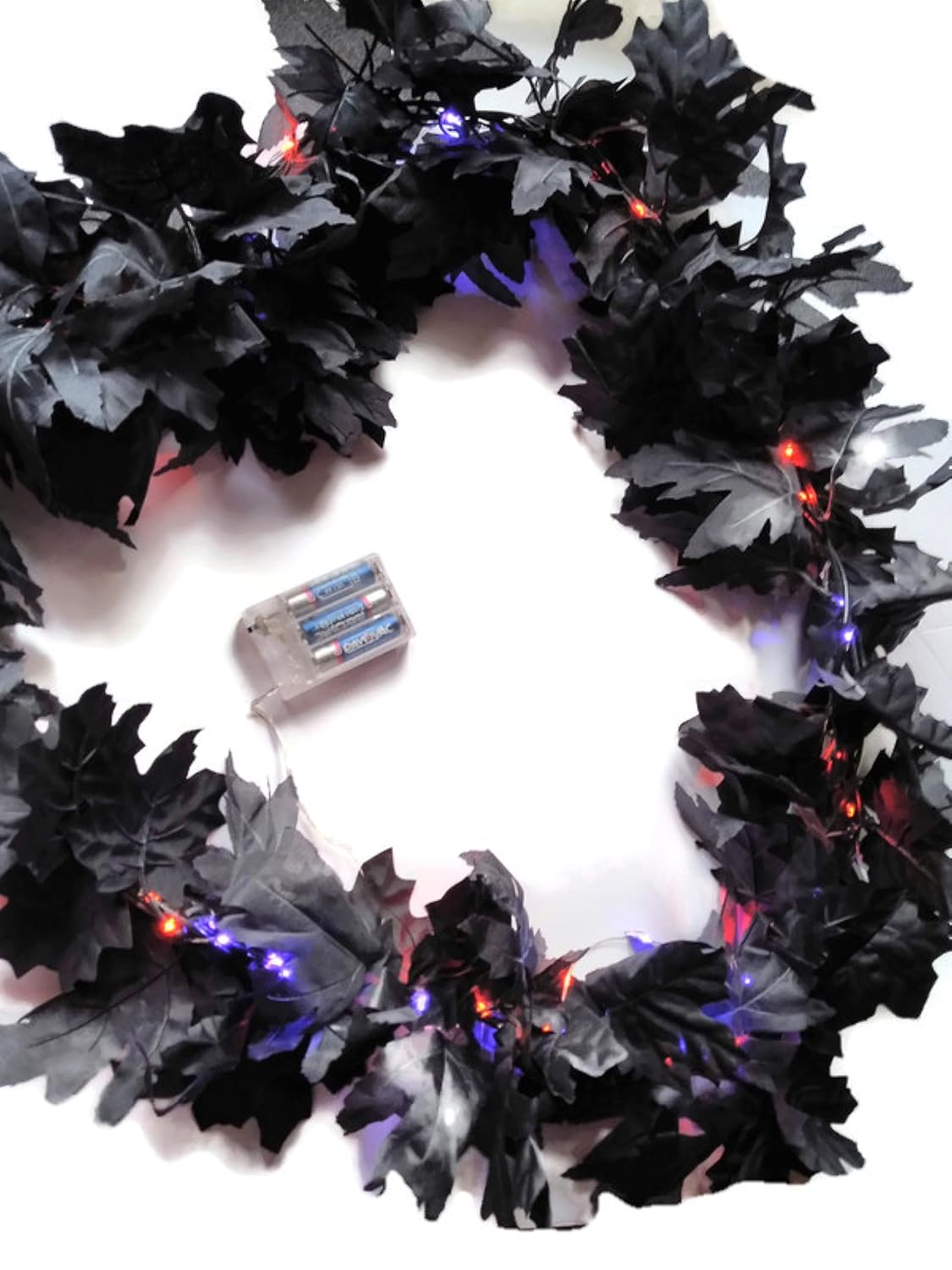Black Halloween Lighted Garland 6ft Length with Pre Strung Purple and Orange LED Lights