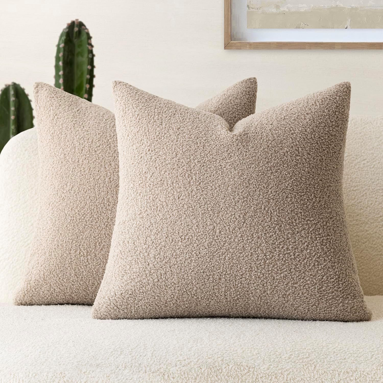 Foindtower Paquete de 2 fundas de almohada decorativas de piel sintética rizada suave y neutra con cremallera, acogedora funda de almohada esponjosa