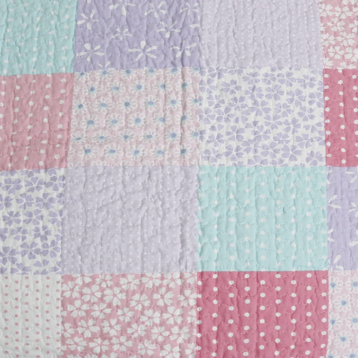 Cozy Line Home Fashions Juego de ropa de cama de 3 piezas con estampado de lunares florales de primavera en colores pastel rosa y morado