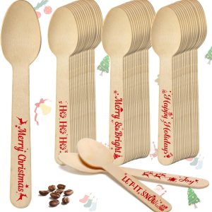 300 cucharas de madera de Navidad para chocolate caliente, cucharas desechables de cacao caliente, diseño de bastón de caramelo, cucharas de 300 cucharas de madera de Navidad para chocolate caliente, cucharas desechables de cacao caliente, diseño de bastón de caramelo, cucharas de