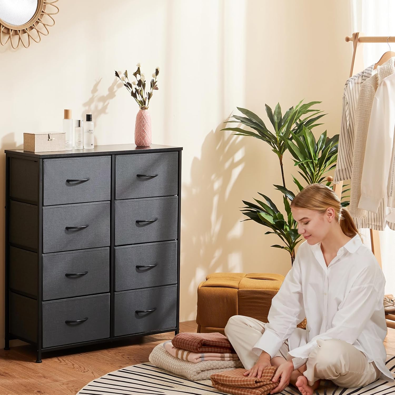 Sweetcrispy Cómoda de 8 cajones para dormitorio, muebles de habitación de niños, torre de pecho alto, unidades organizadoras de almacenamiento para