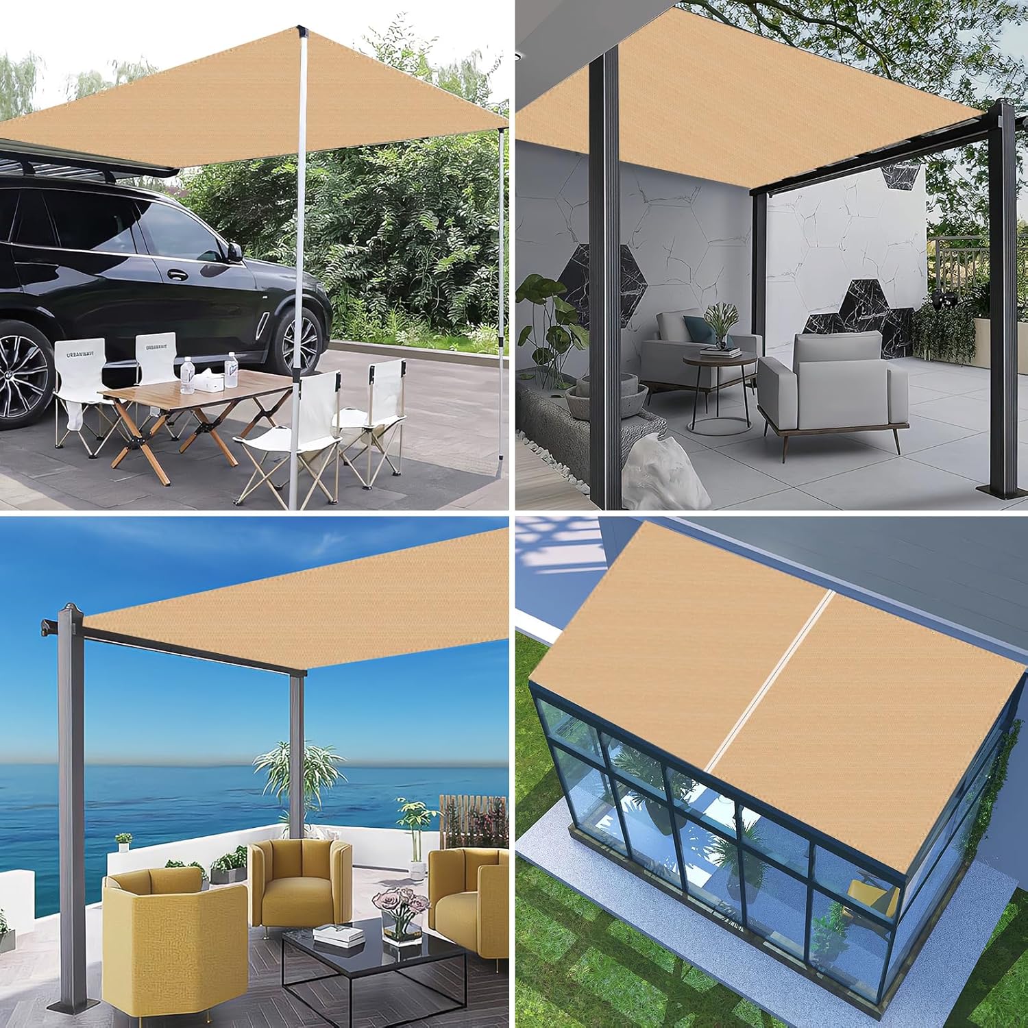 Paño de sombra 90% de bloqueo de rayos UV, 8 x 10 pies, rectangular negro con ojales, permeable al agua y al aire, cubierta de pérgola de patio para