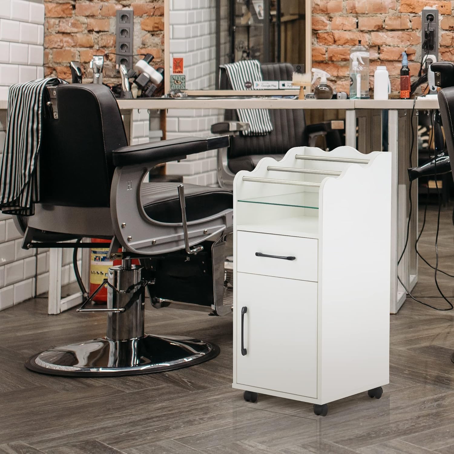 BarberPub Carrito de salón con cajón de almacenamiento, carrito de salón rodante para estilista de peluquería con ruedas, organizador de belleza