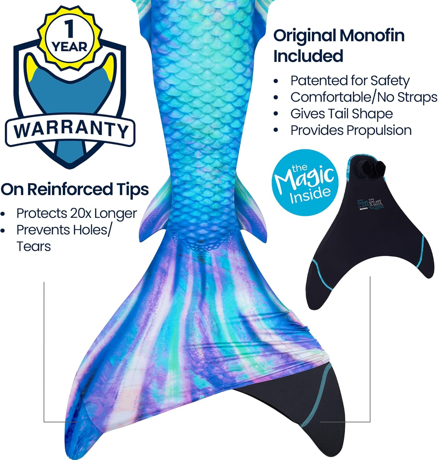 Fin Fun Atlantis Mermaid Tail for Swimming, Monofin Included – Adult & Teen Sizes