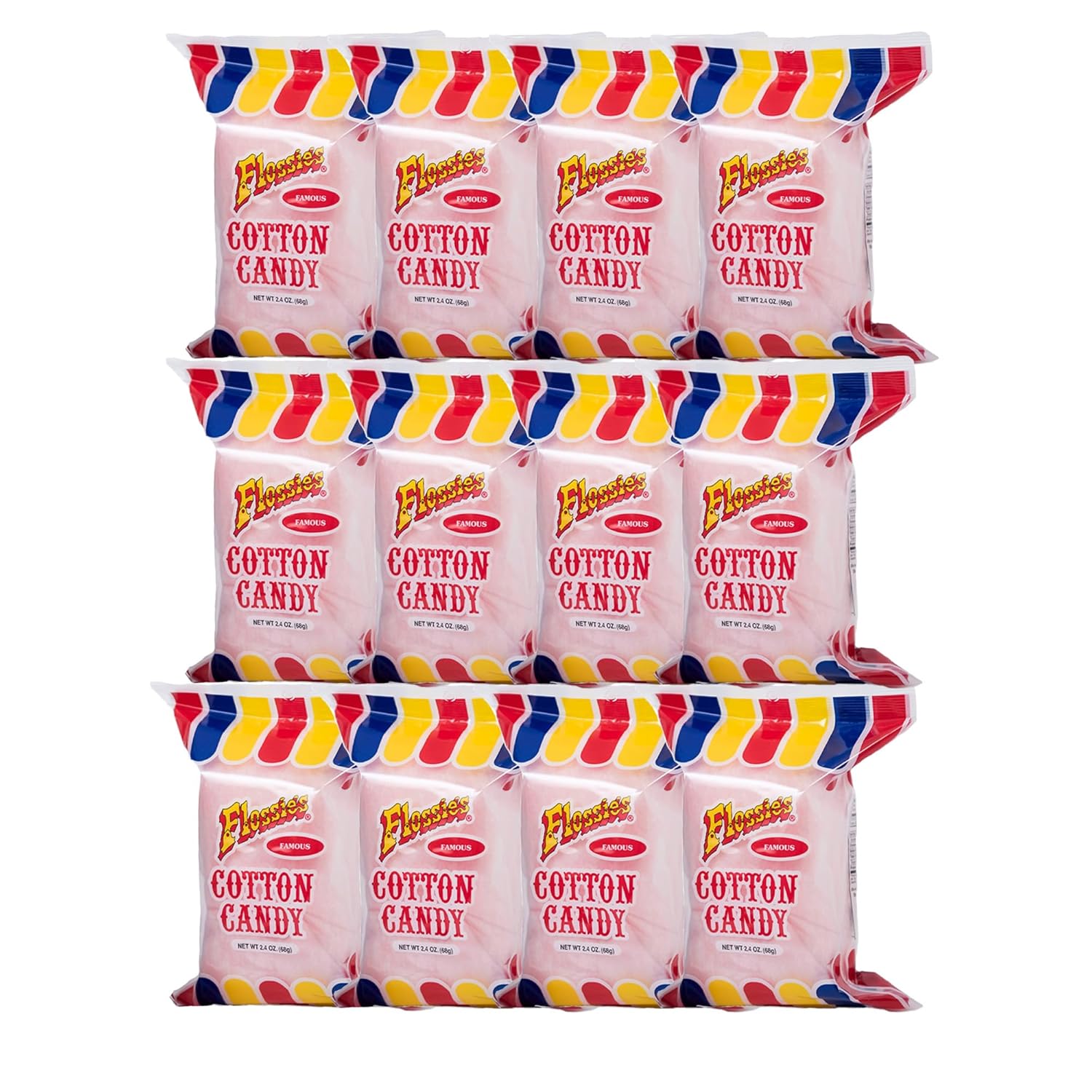 Flossie’s Famoso sabor a fiesta de algodón de azúcar rosa, bolsa de 2.4 onzas (paquete de 12)