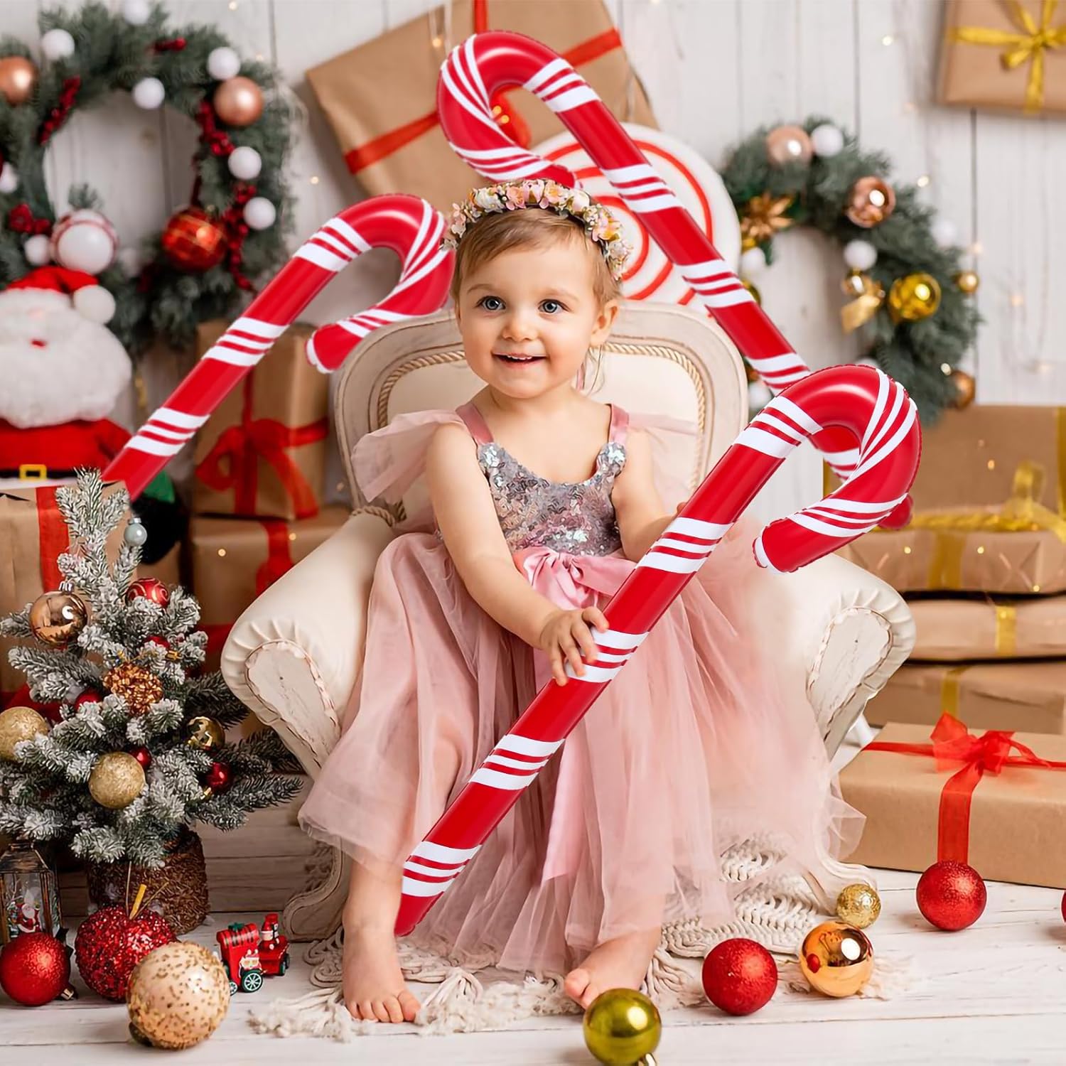 6 bastones de caramelo inflables de Navidad de 35 pulgadas para decoraciones de Navidad, decoración de patio para interiores y exteriores para el