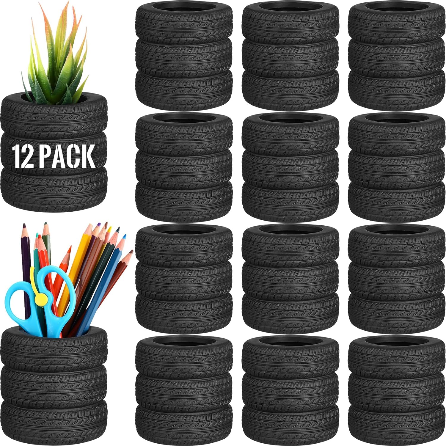 12 soportes para bolígrafos en forma de neumático, soporte para lápices de neumáticos de automóvil, accesorios de papelería para escritorio, niños,