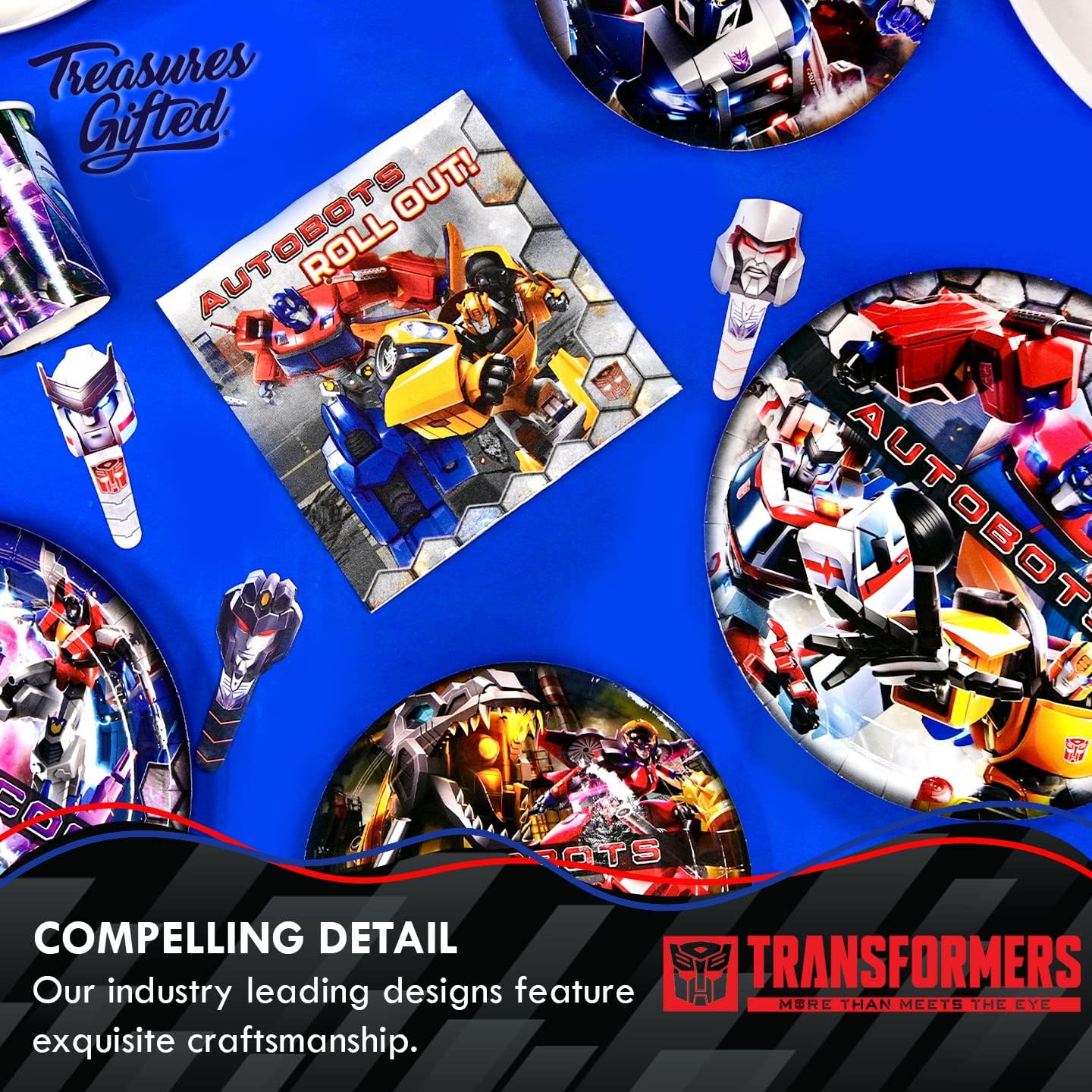 Treasures Gifted Servilletas Transformers con licencia oficial  Servilletas de fiesta Transformers de 48 unidades  Suministros de fiesta de