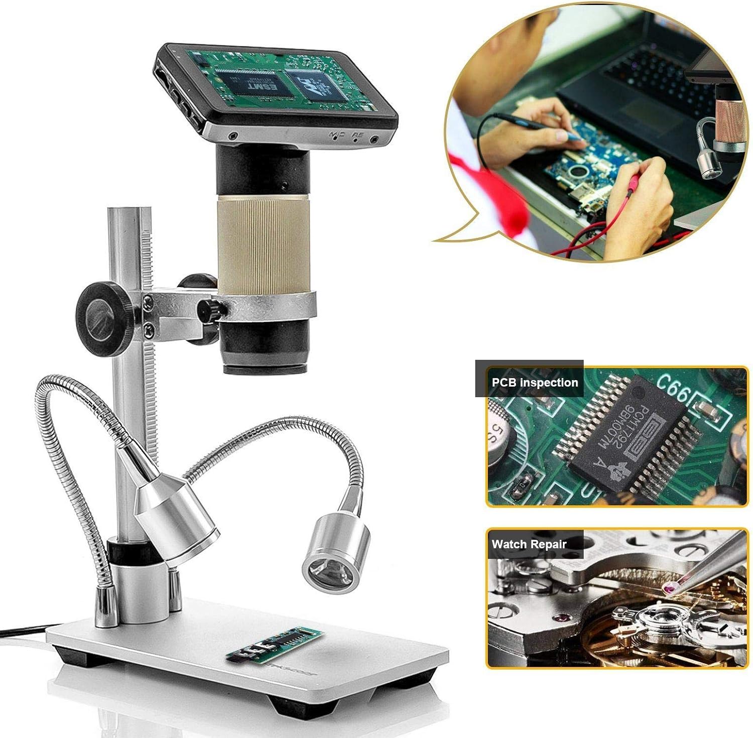 Andonstar Microscopio digital HDMI ADSM201 con sensor de 3MP HD y lente industrial para PCB CPU SMT soldadura y reparación de teléfonos