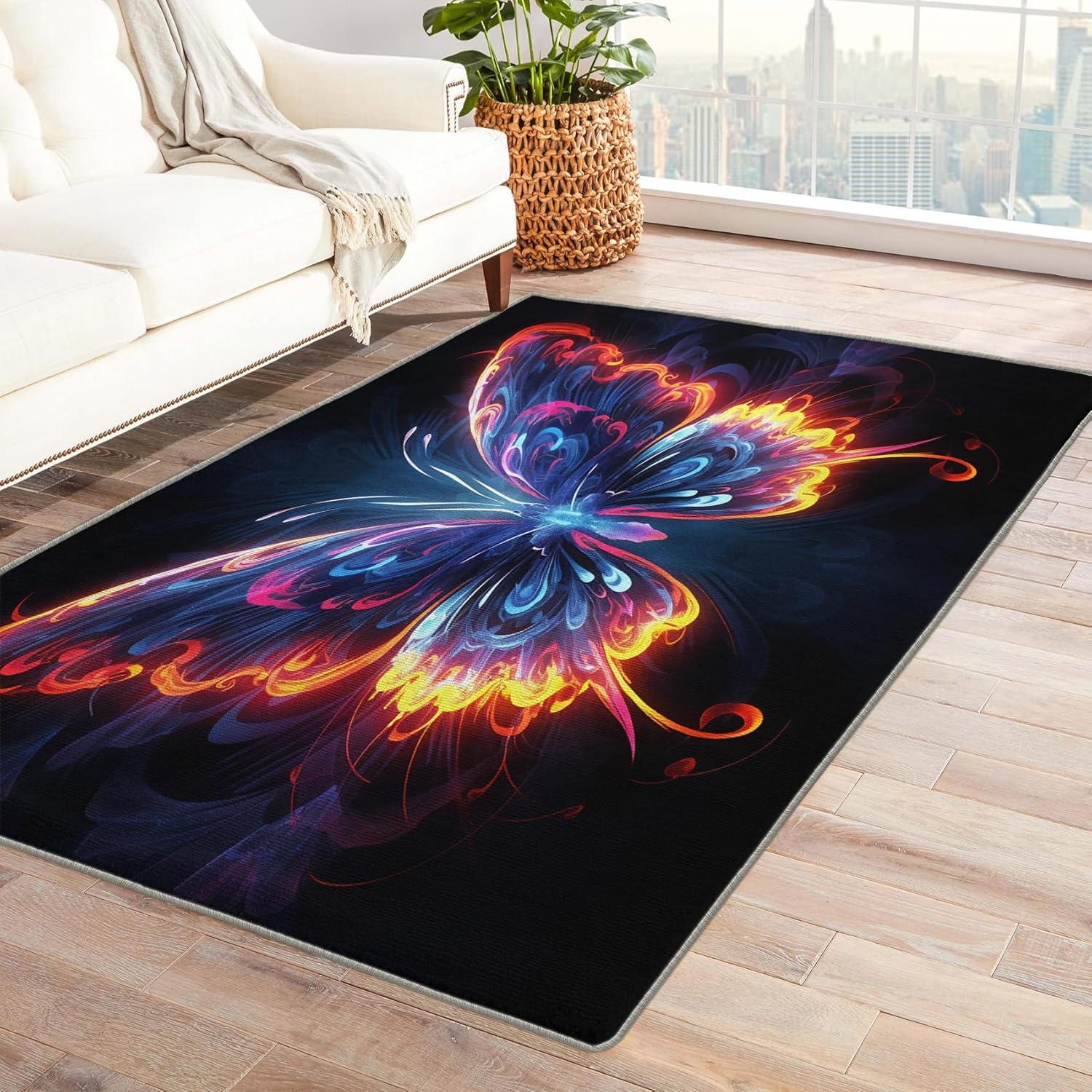 ZDABAOEC Alfombra de mariposa de 3 x 5 pies, alfombra de fantasía para dormitorio, sala de estar, entrada, alfombra pequeña con patrón de mariposa