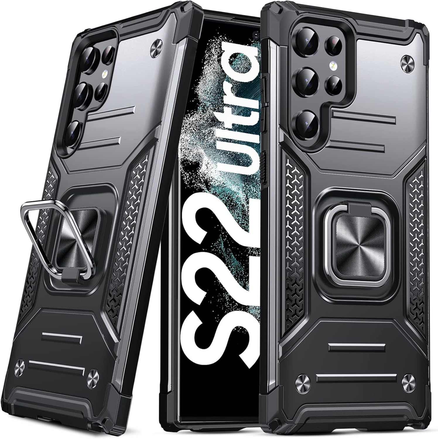 Anqrp Funda para Galaxy S22 Ultra, funda protectora de grado militar con anillo de metal giratorio soporte magnético compatible con Samsung Galaxy