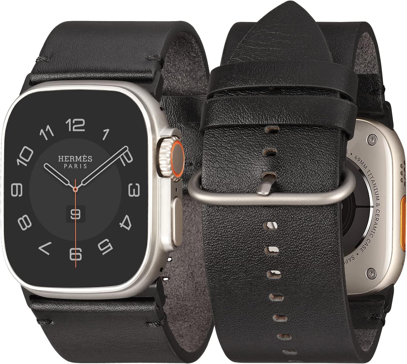 XIAOJU Correa de cuero ultra ancha compatible con Apple Watch de 1.929 in 1.772 in 1.732 in 1.654 in, correa de cuero genuino Apple Watch para