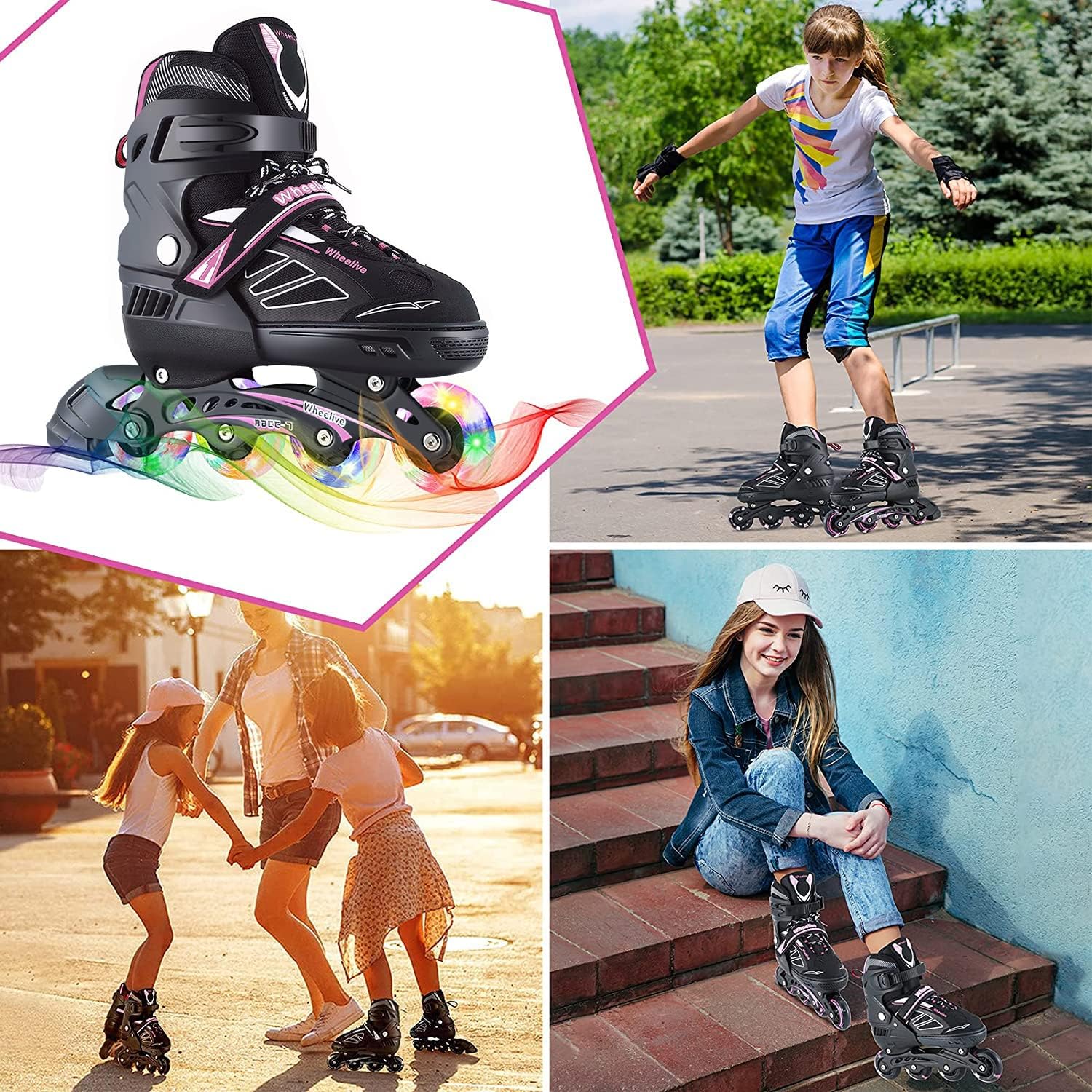 Patines en línea ajustables para niños y adultos, patines de rendimiento con ruedas iluminadas, ideales para jóvenes, niños y niñas, hombres y