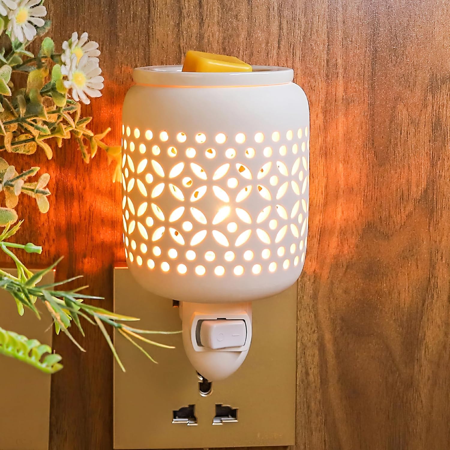 CVHOMEDECO. Calentador eléctrico de cera para pared, calentador de fragancia de cerámica decorativo para velas perfumadas, cera derretida, tartas y