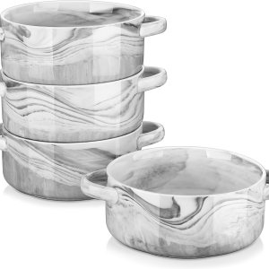 MALACASA Tazones de sopa de cebolla francesa, cuencos grandes de cerámica de 26 onzas con asas, juego de 4 tazones de sopa para servir para MALACASA Tazones de sopa de cebolla francesa, cuencos grandes de cerámica de 26 onzas con asas, juego de 4 tazones de sopa para servir para