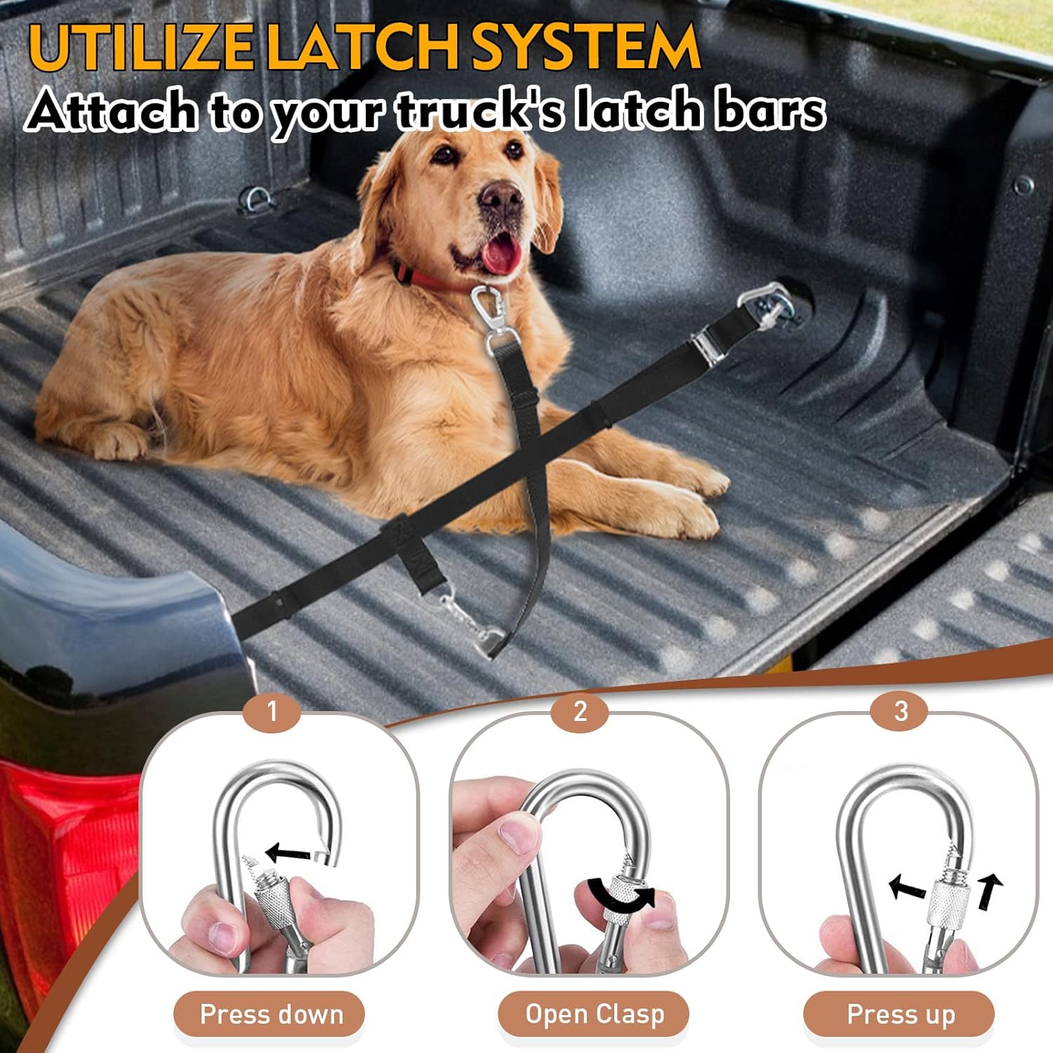 Sistema de correa para perro para cama de camión, correa de amarre para recogida de perro, cinturón de arnés de automóvil para perro, correa de