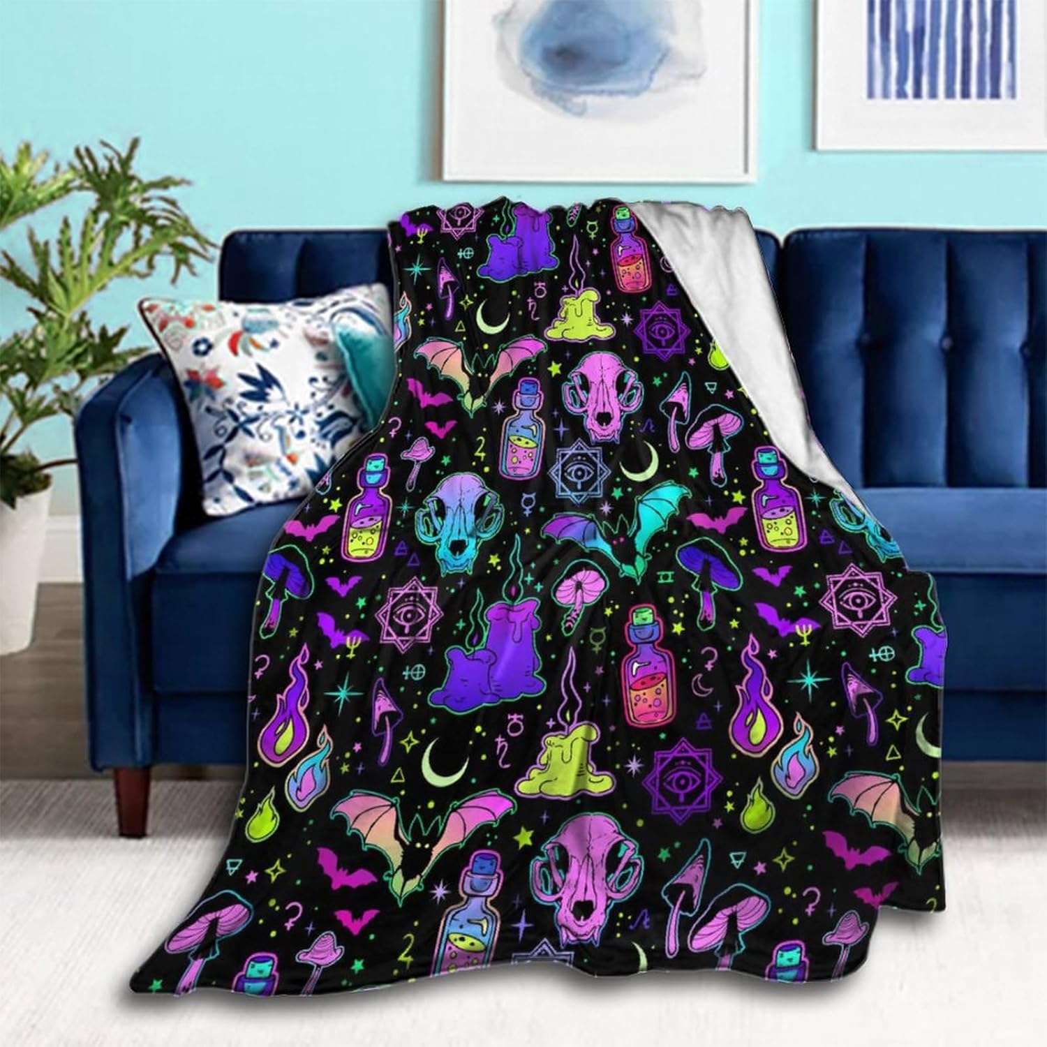 Manta de franela ligera para hombres y niños, compatible con bruja mágica gótica, manta de otoño pequeña y grande, bonita manta de forro polar para