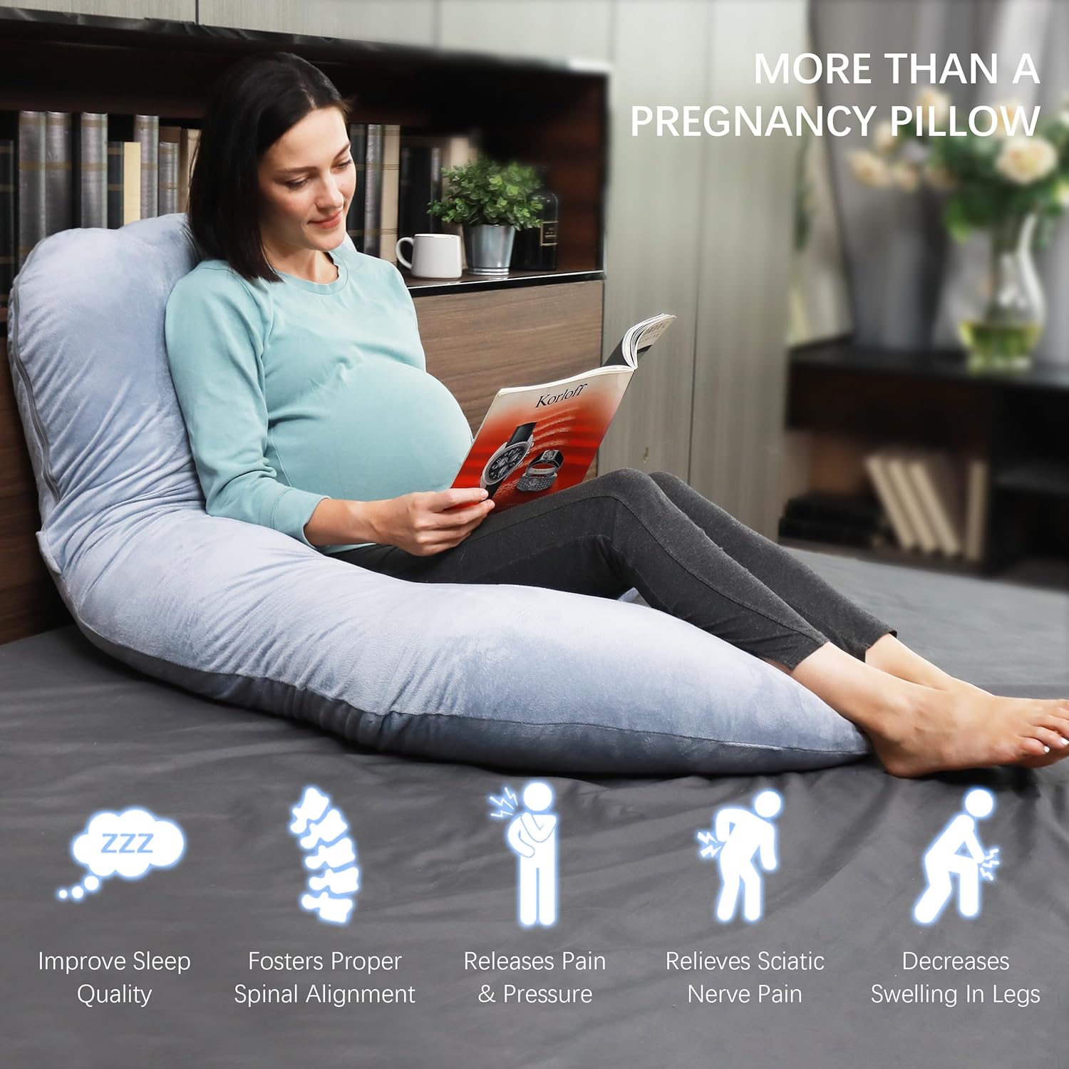 MOON PARK Almohadas de embarazo para dormir, almohada de maternidad de cuerpo completo en forma de U con funda extraíble, soporte para espalda,