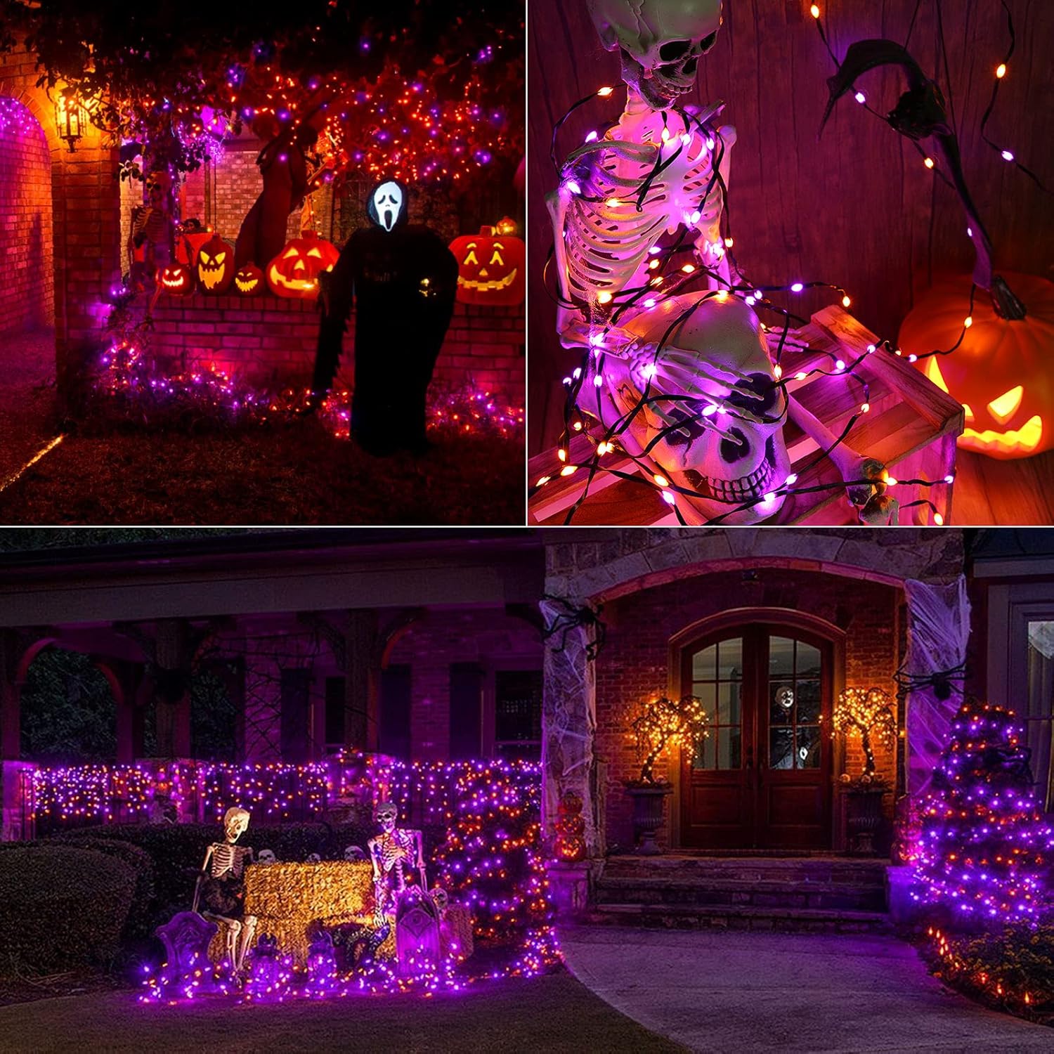 Brizled Luces de Halloween moradas y naranjas, 72.17 pies, 200 luces LED de Halloween al aire libre, 8 modos de luces de Halloween conectables,