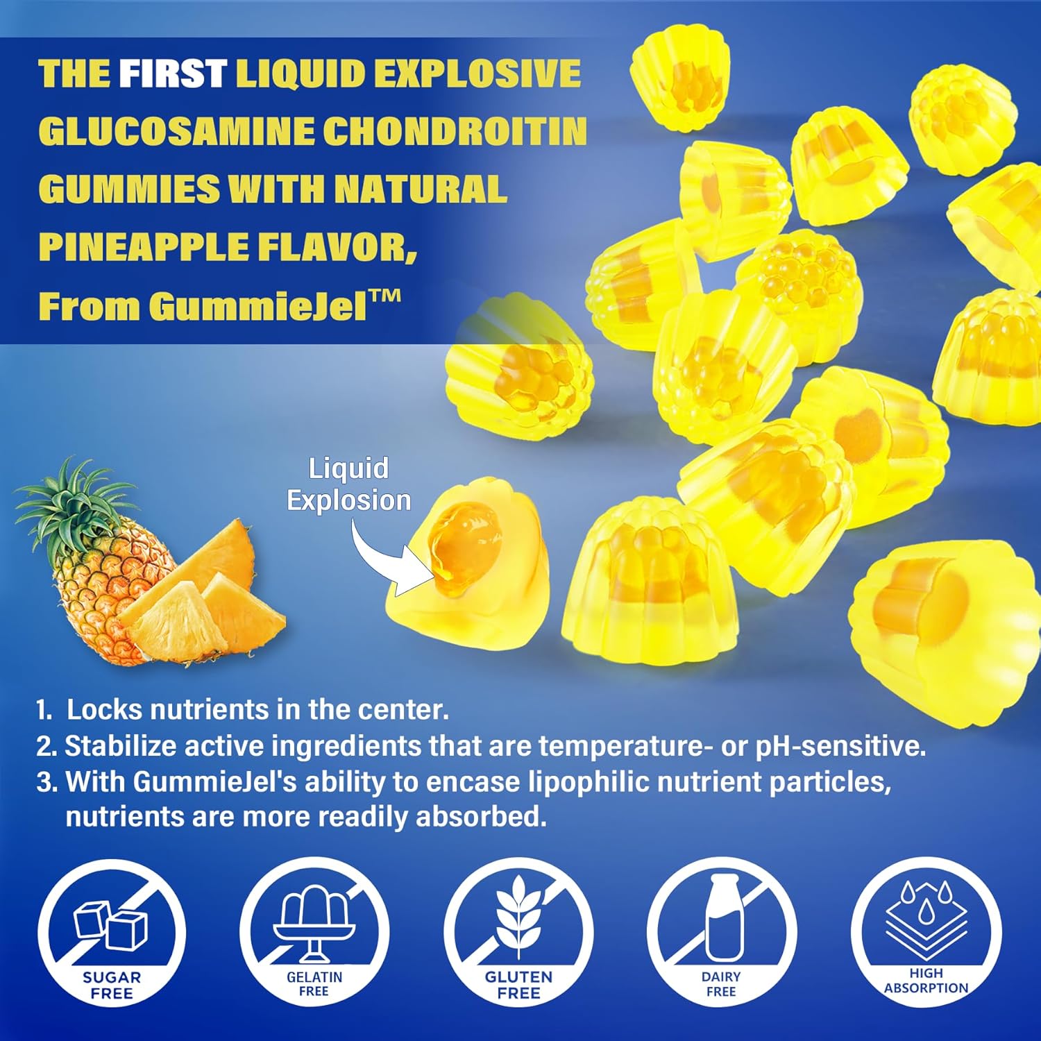 Gomitas rellenas de glucosamina condroitina MSM sin azúcar, 3100 mg – Suplemento de apoyo articular – Más cúrcuma, boswellia, ácido hialurónico y