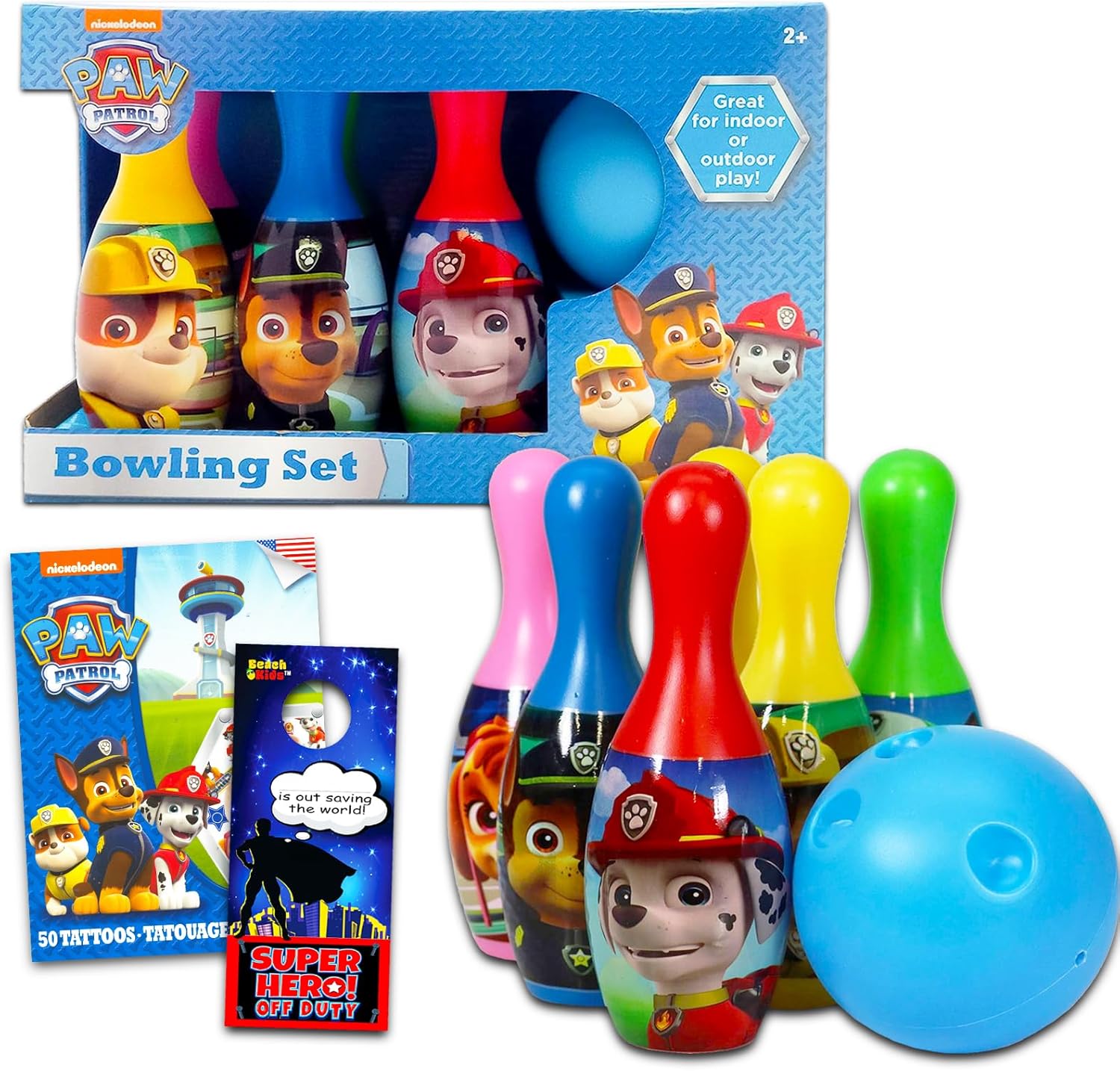 Paw Patrol Toys Games Activities Bundle for Toddlers, Kids – 4 Pc Paw Patrol Bowling Set with Tattoos and More (Paw Patrol Playset)